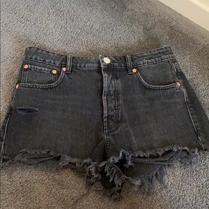 Zara black ripped jean shorts